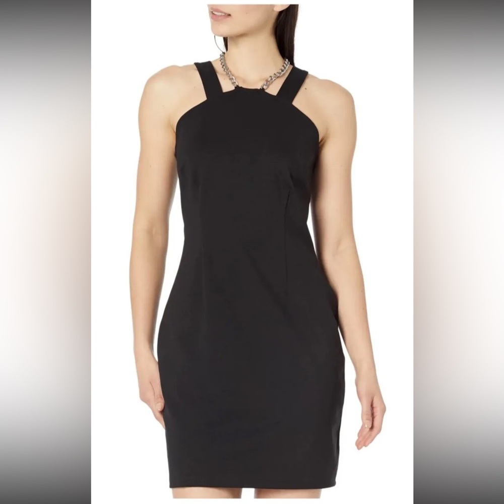 Michael Michael Kors  Chain Necklace High Neck Mini Dress Black Size L